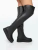 Erica Wide Fit Black Pu Chunky Platform Over The Knee Boots sold by Public Desire