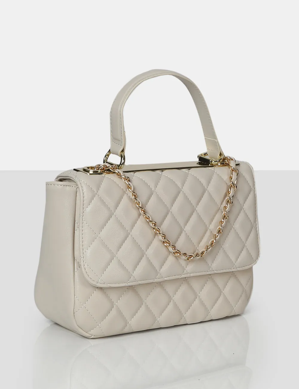 The Vienna Ecru Quilted Silver Detailing Crossbody Shoulder Handbag sold by Public Desire product image thumbnail 2