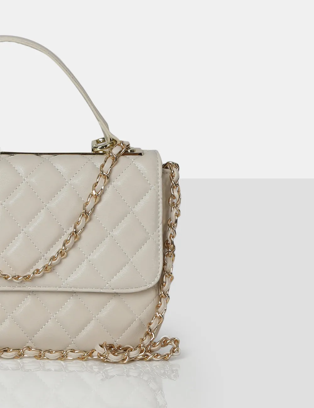 The Vienna Ecru Quilted Silver Detailing Crossbody Shoulder Handbag sold by Public Desire product image thumbnail 3