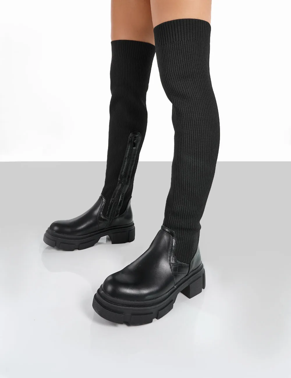 Bali Black Knit Chunky Sole Over the Knee High Boots sold by Public Desire product image thumbnail 2