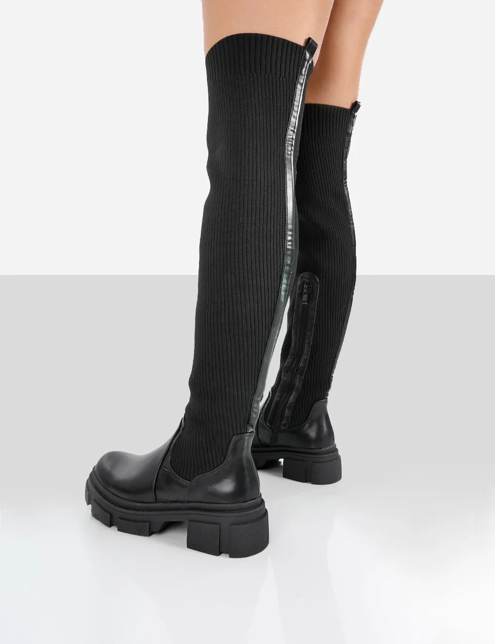Bali Black Knit Chunky Sole Over the Knee High Boots sold by Public Desire product image thumbnail 4