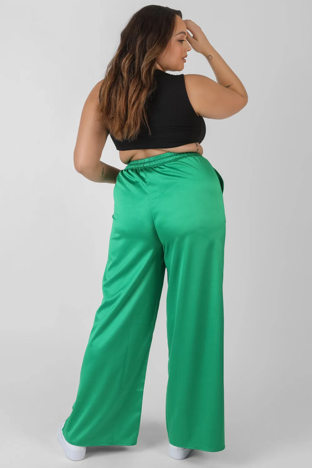 Curve Satin Wide Leg Trousers Green sold by Public Desire product image thumbnail 3