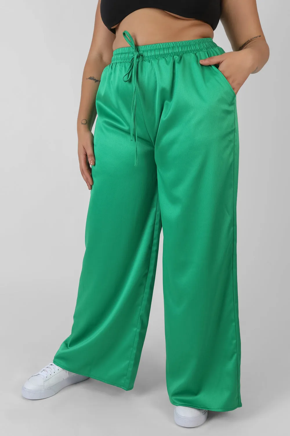 Curve Satin Wide Leg Trousers Green sold by Public Desire product image thumbnail 4