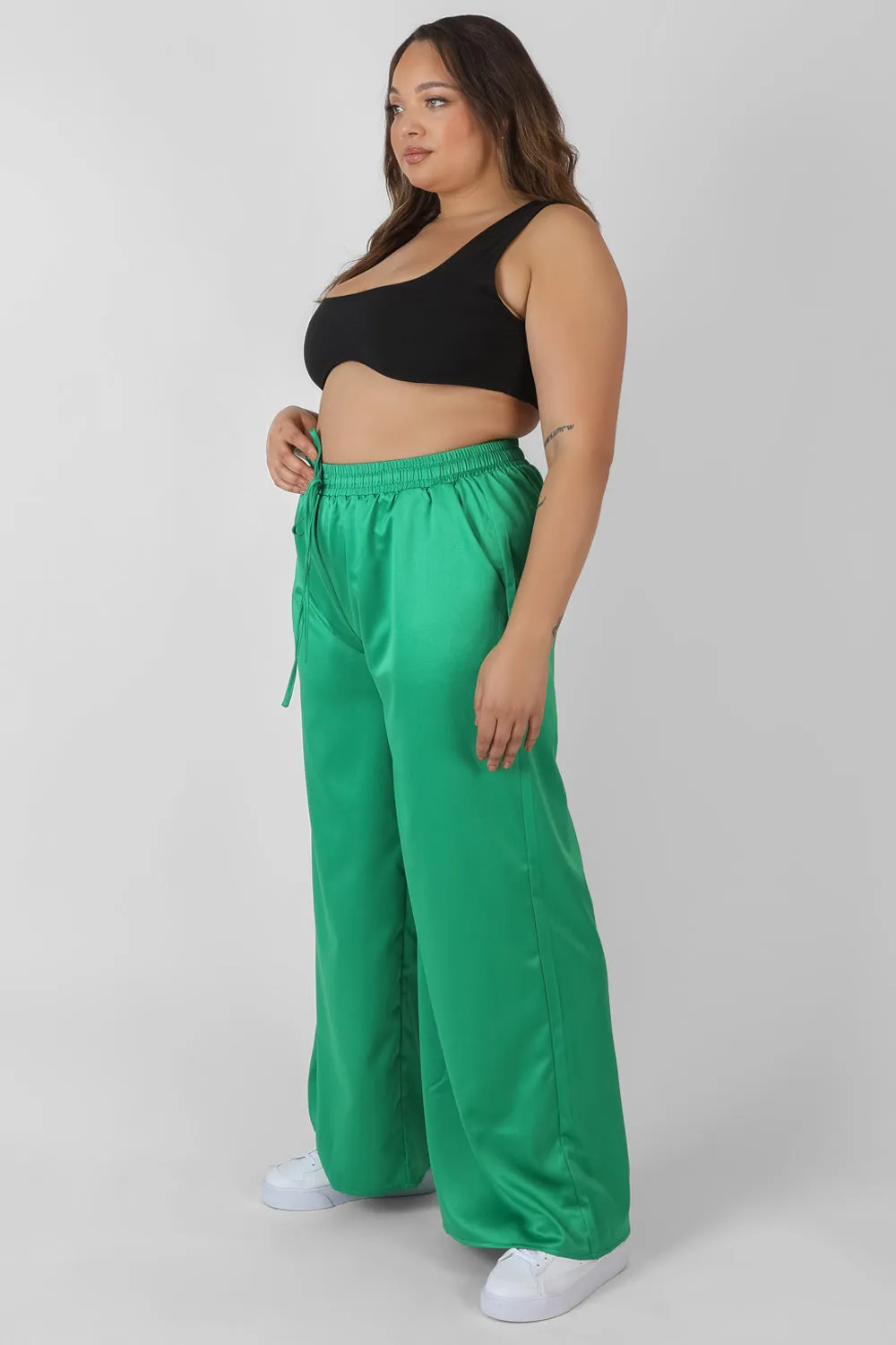 Curve Satin Wide Leg Trousers Green sold by Public Desire