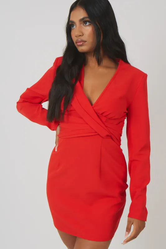 Plunge Front Drape Dress Red sold by Public Desire