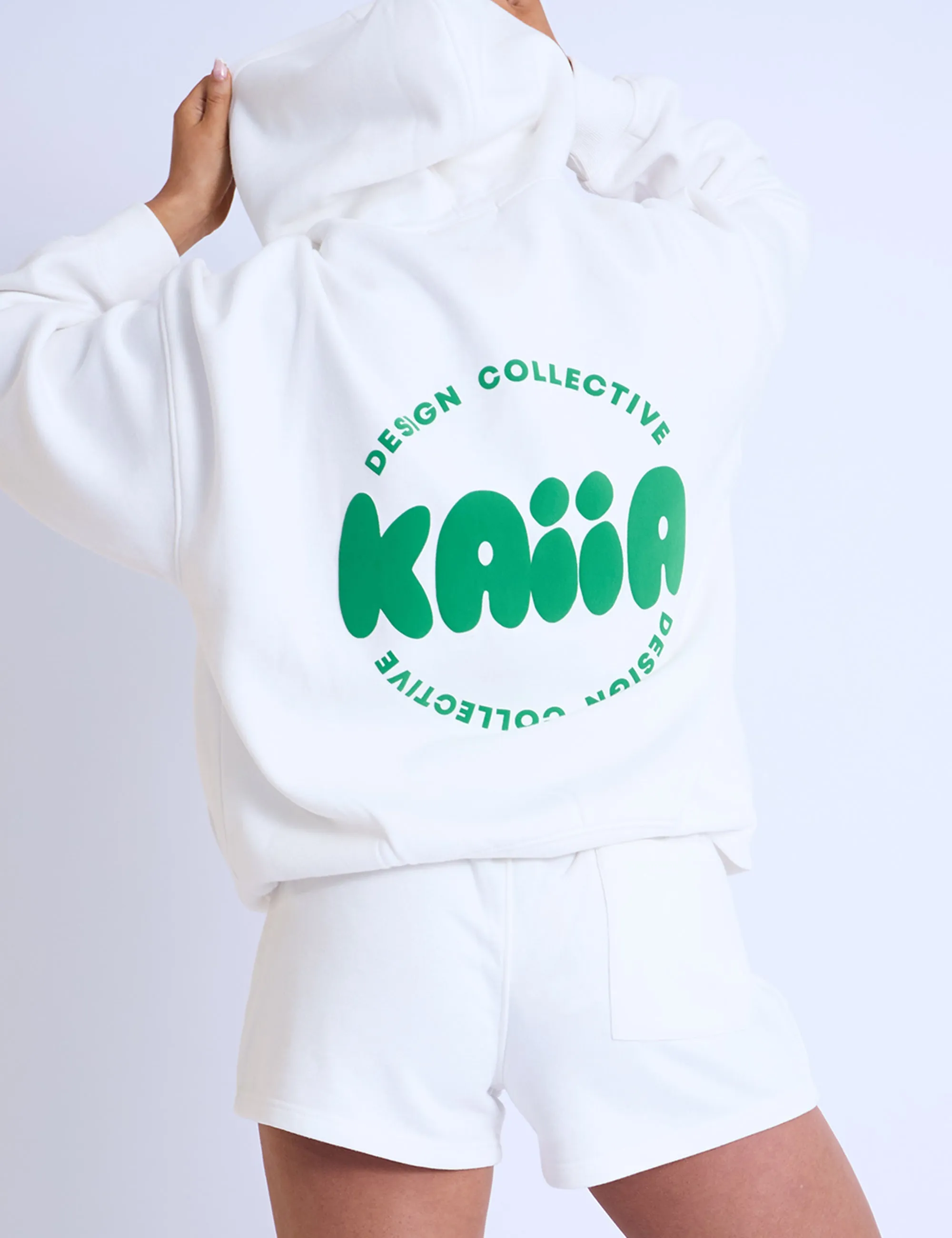 Kaiia Design Bubble Logo Oversized Hoodie Off White & Green sold by Public Desire