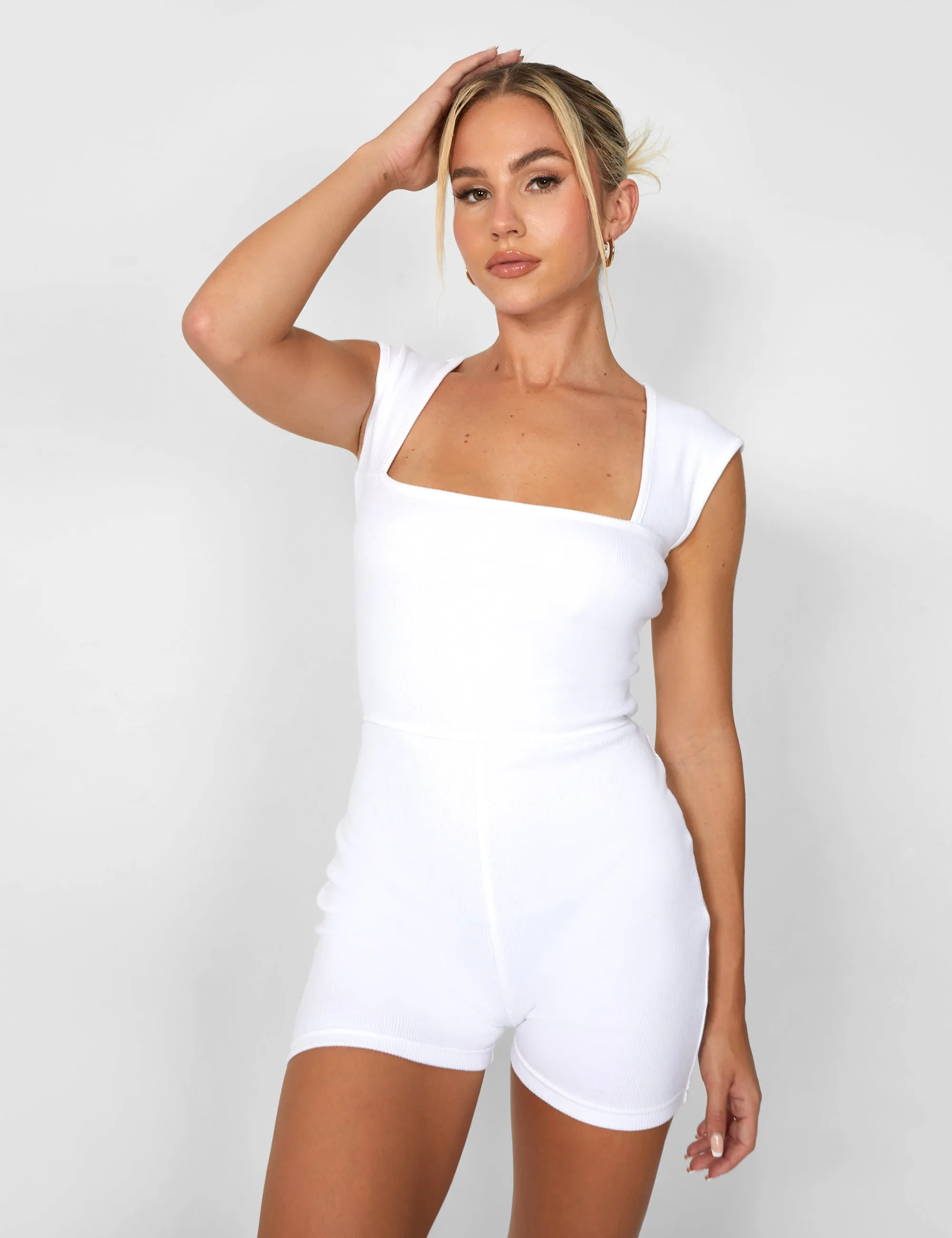 Square Neck Ribbed Playsuit White sold by Public Desire product image thumbnail 5