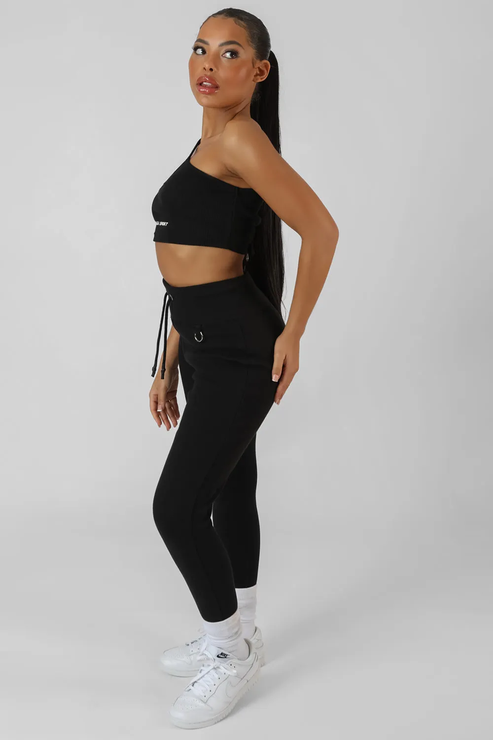 Asymmetric Strappy Kaiia Sport Crop Top Black sold by Public Desire product image thumbnail 3