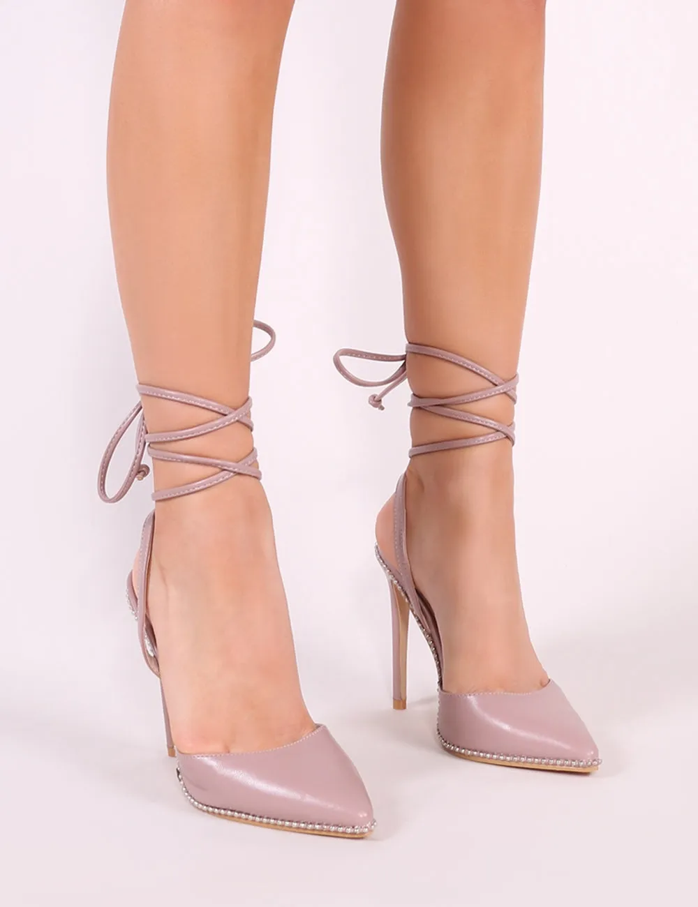 Qween Stud Lace Up Court Heels in Blush Pink sold by Public Desire product image thumbnail 4