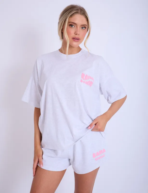 Kaiia Studio Bubble Logo Oversized T-shirt Light Grey Marl & Pink sold by Public Desire