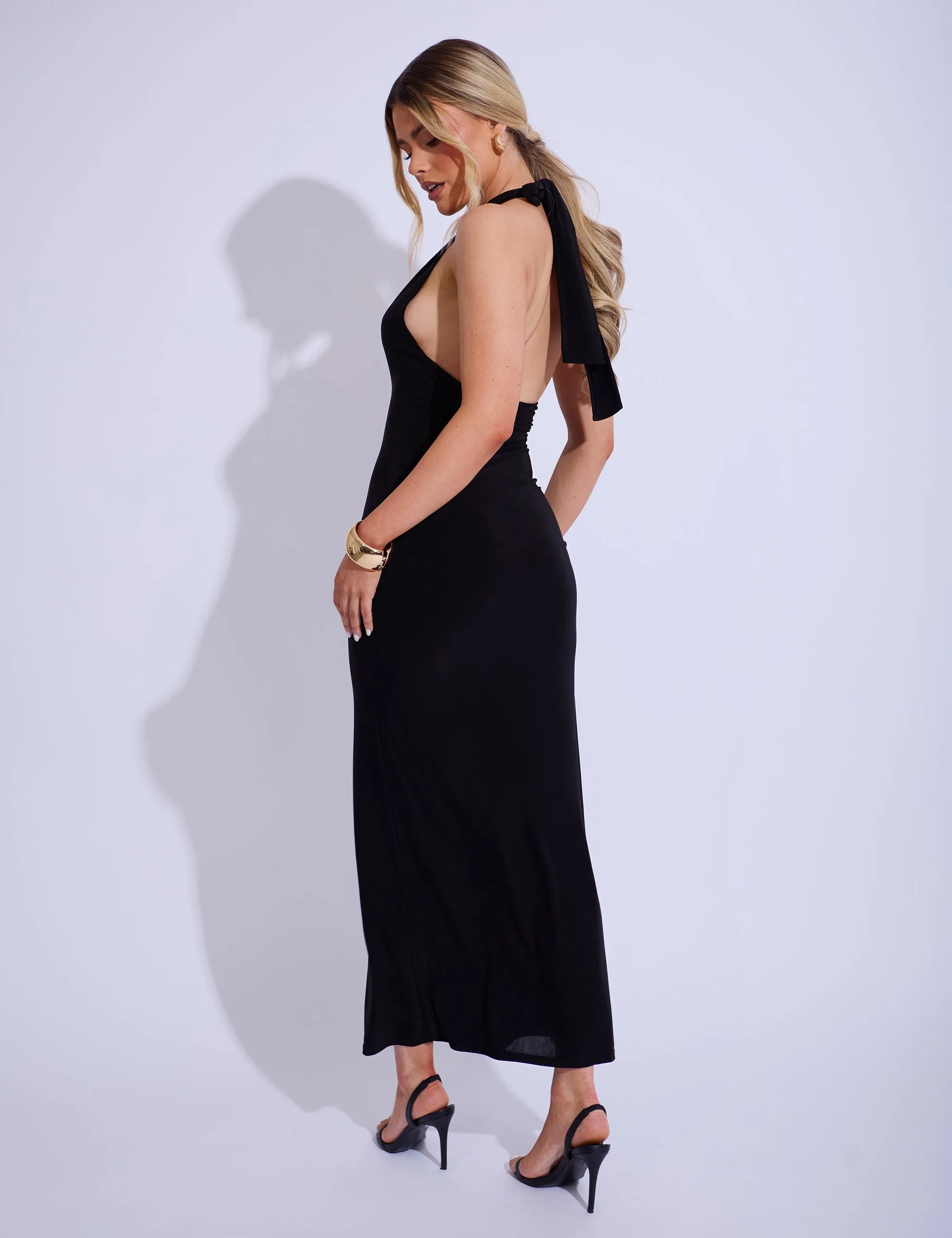 Gold Trim Super Plunge Maxi Dress Black sold by Public Desire product image thumbnail 3
