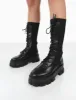 Hudson Black PU Lace Up Chunky Knee High Boots sold by Public Desire