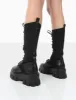 Hudson Black PU Lace Up Chunky Knee High Boots sold by Public Desire