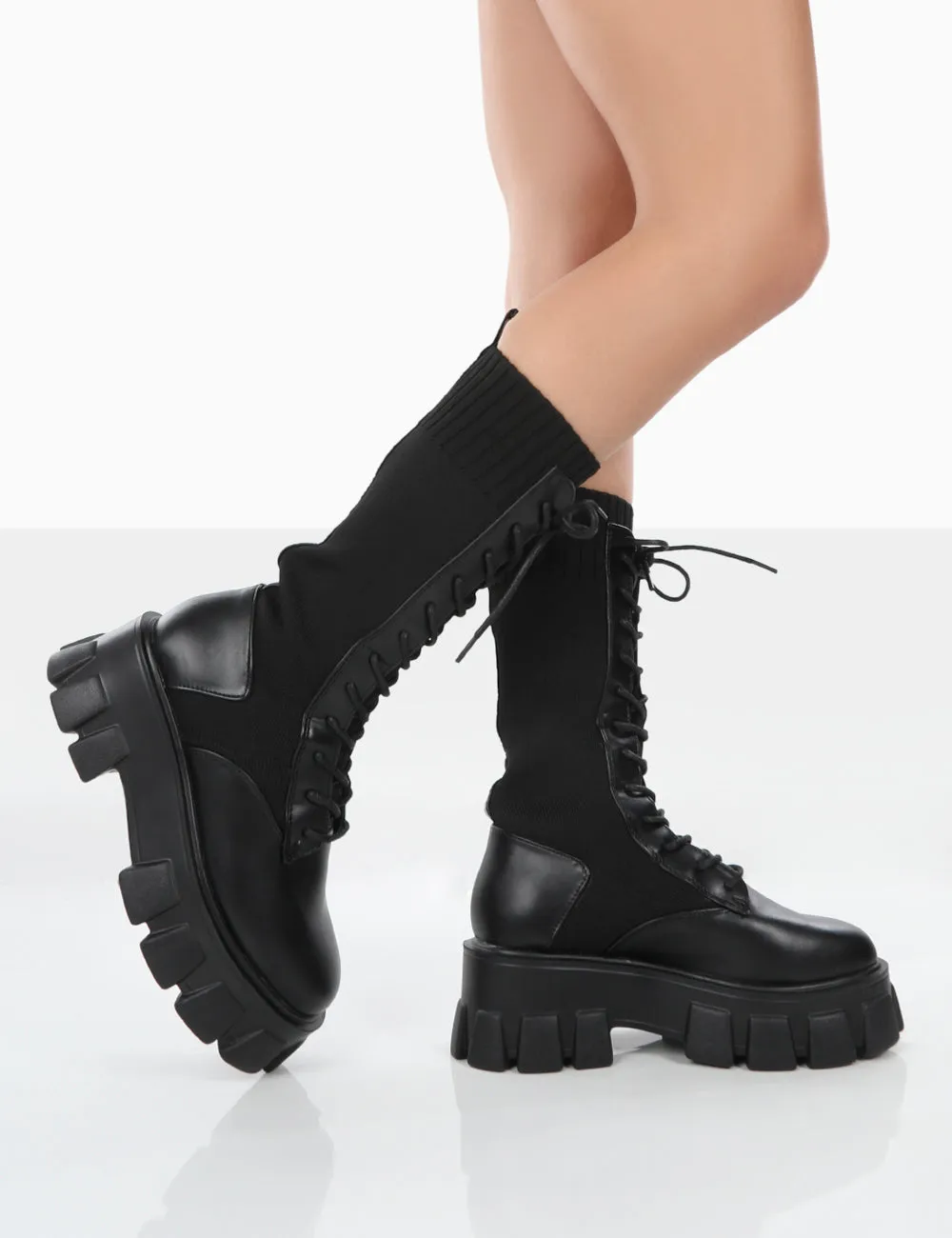 Hudson Black PU Lace Up Chunky Knee High Boots sold by Public Desire product image thumbnail 4