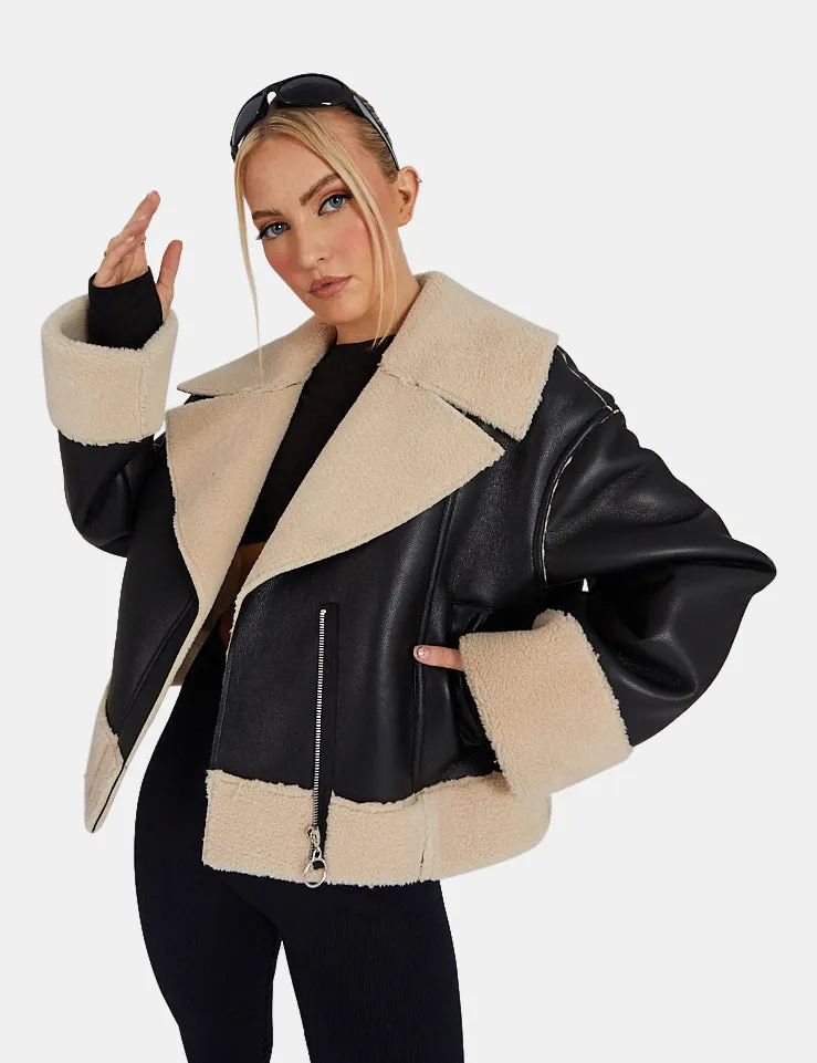 Fur Lined Cropped Aviator Coat Black sold by Public Desire product image thumbnail 2