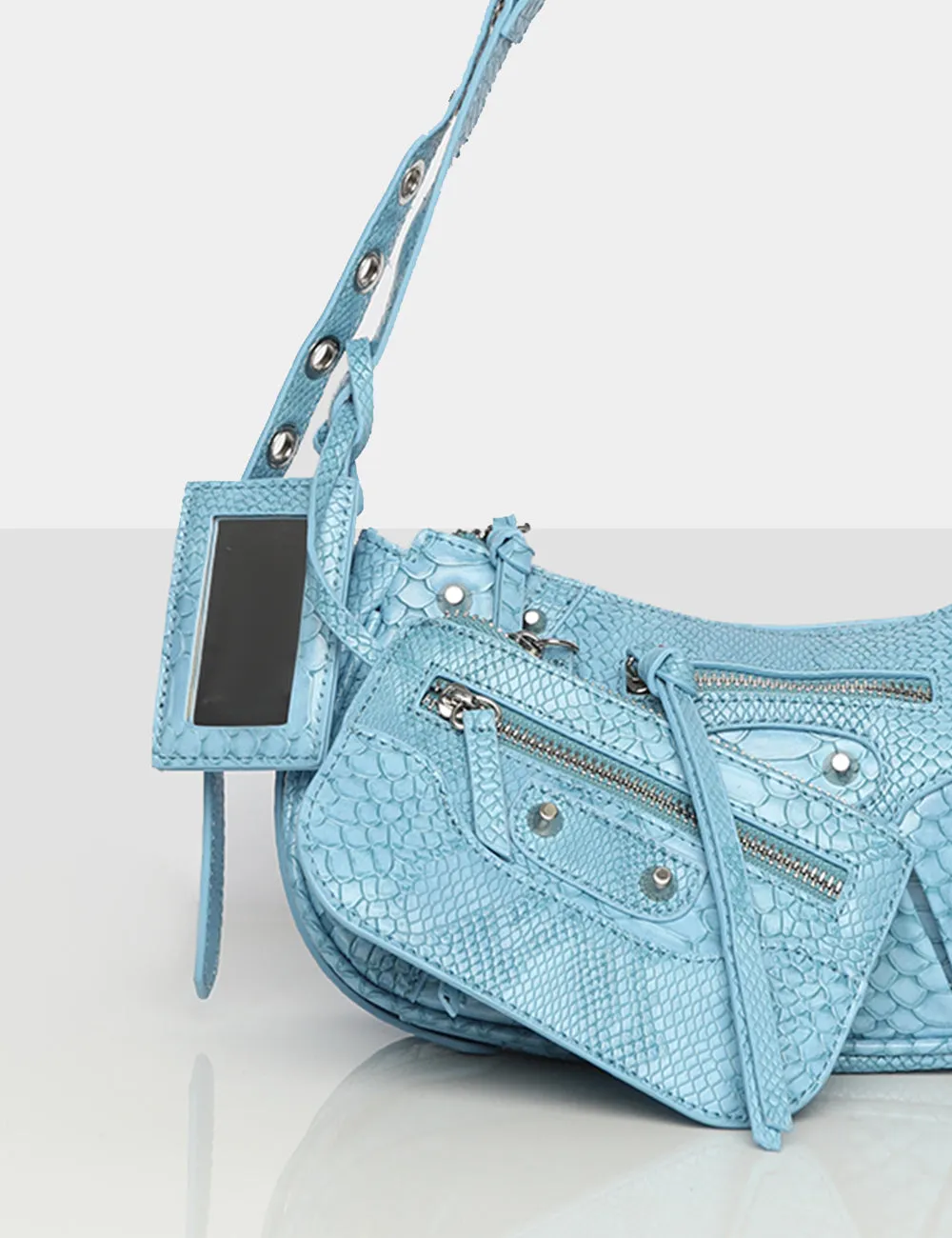 The Trackstar Blue Croc Pu Studded Mirror Zip Detail Handbag sold by Public Desire product image thumbnail 3