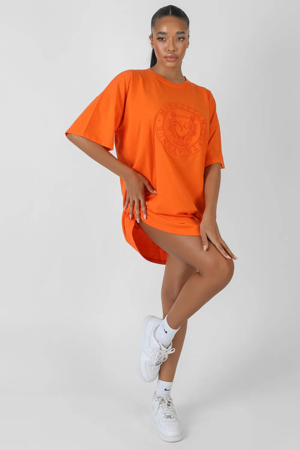 Manhattan Embroidered T-Shirt Dress Orange sold by Public Desire product image thumbnail 4