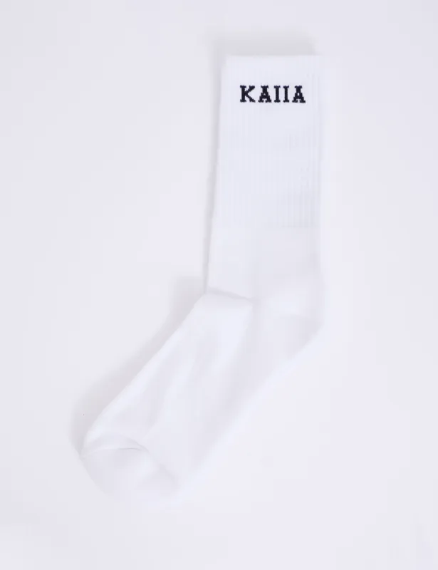 One Pair Kaiia Logo Longline Socks White & Black sold by Public Desire