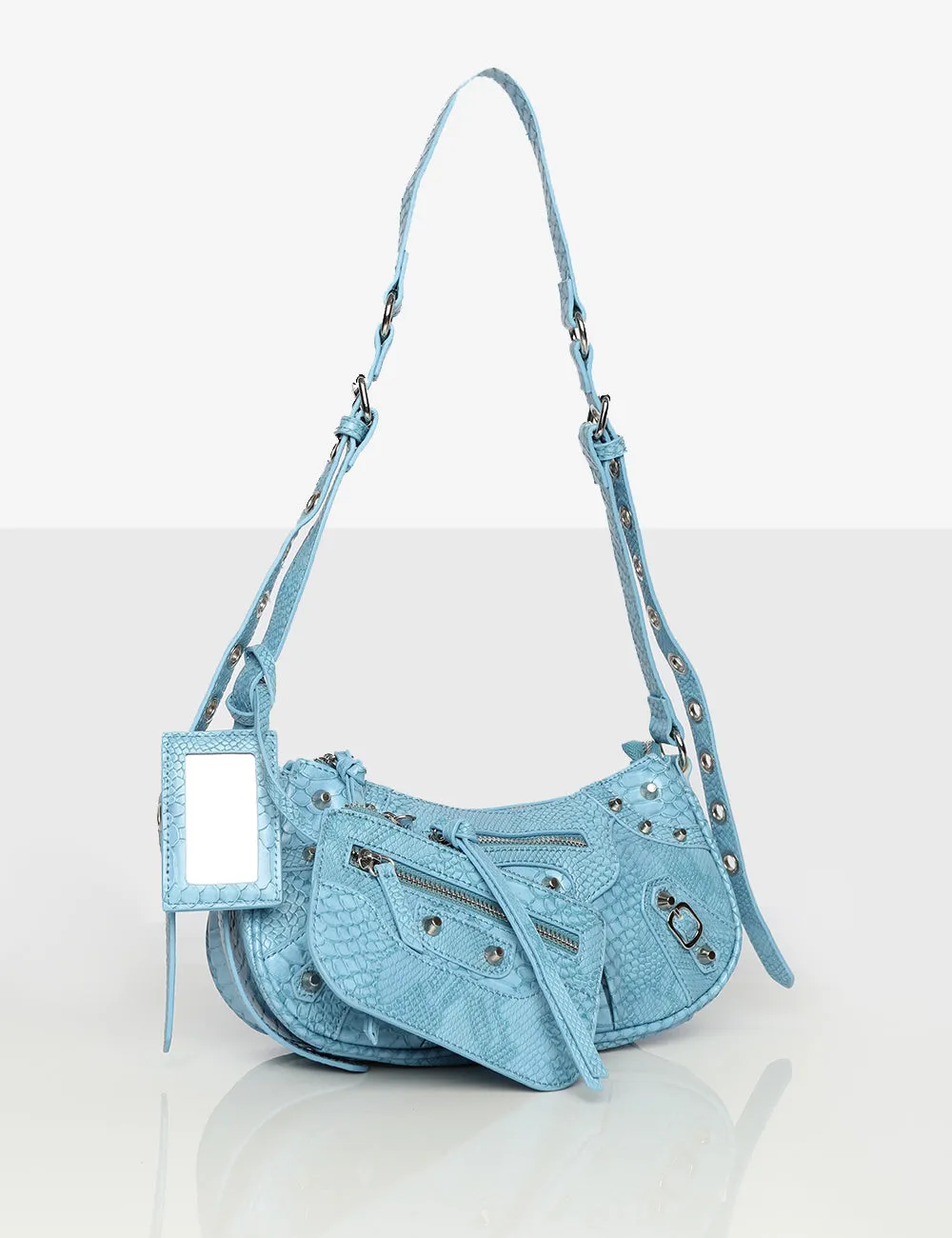 The Trackstar Blue Croc Pu Studded Mirror Zip Detail Handbag sold by Public Desire product image thumbnail 2