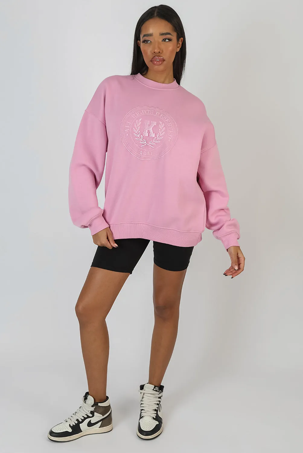 Oversized Tonal Embroidered Sweatshirt Pink sold by Public Desire product image thumbnail 3