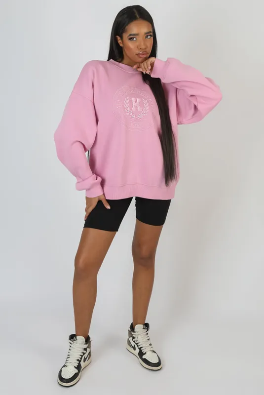 Oversized Tonal Embroidered Sweatshirt Pink sold by Public Desire