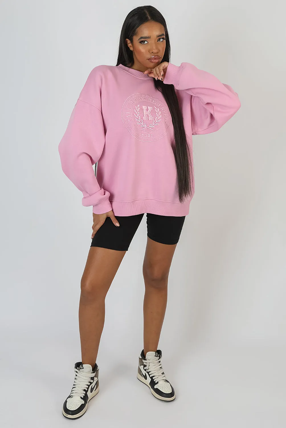 Oversized Tonal Embroidered Sweatshirt Pink sold by Public Desire