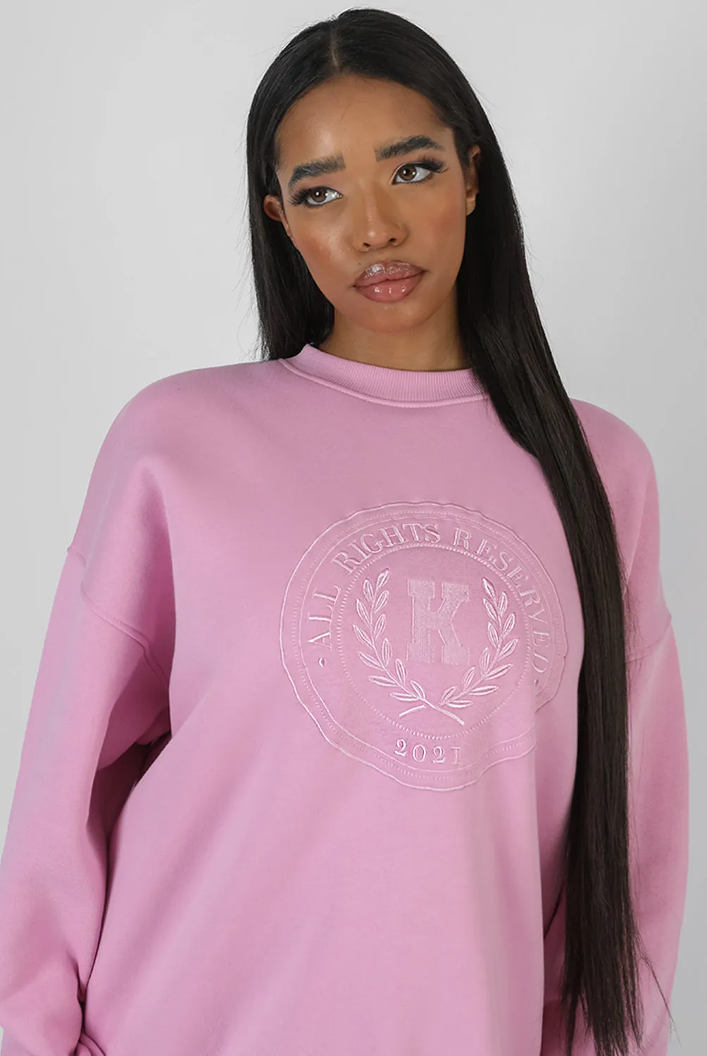 Oversized Tonal Embroidered Sweatshirt Pink sold by Public Desire product image thumbnail 2