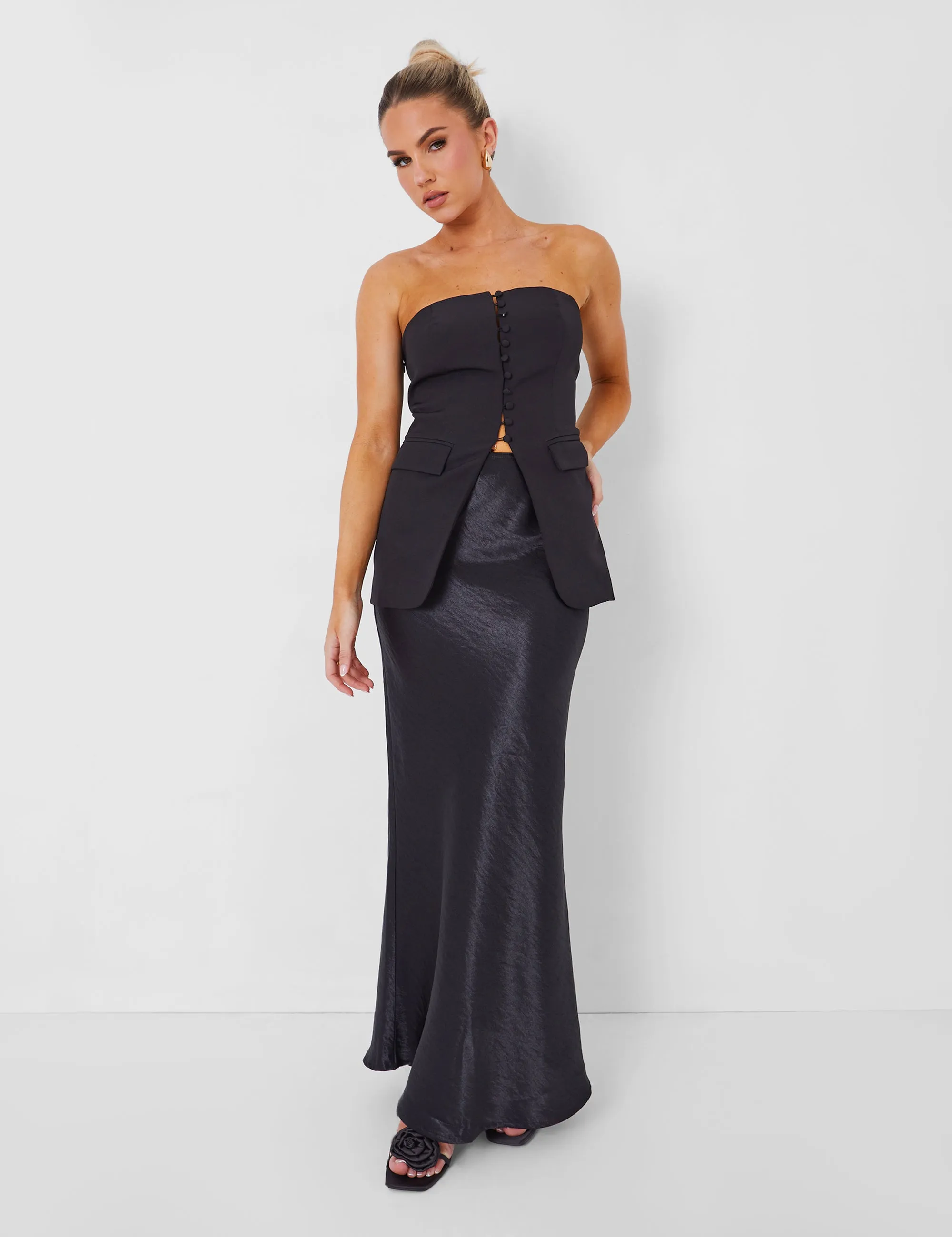 Kaiia Tailored Bandeau Split Front Top in Black sold by Public Desire product image thumbnail 2