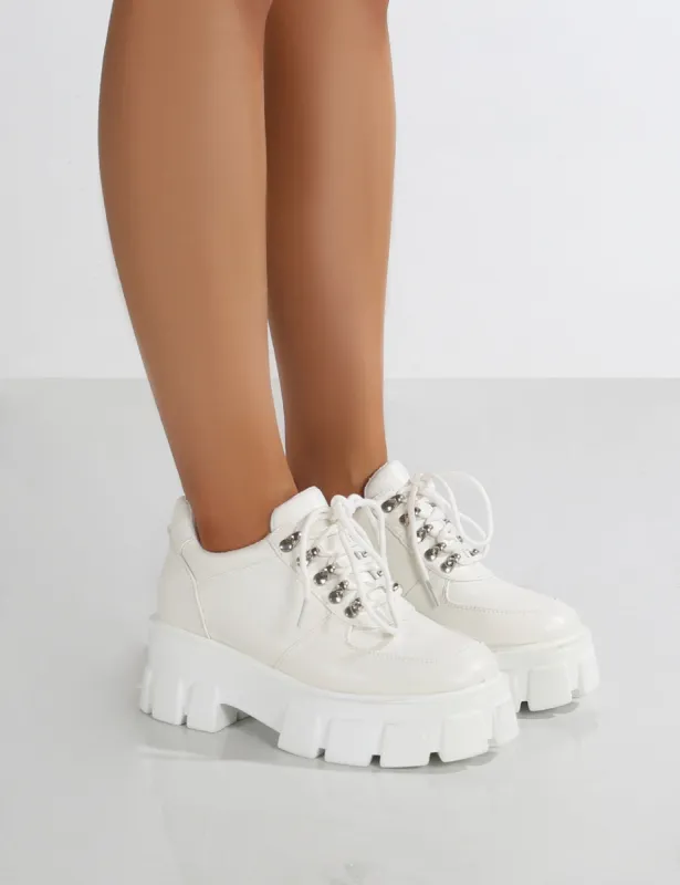 Lils White PU Chunky Lace Up Creeper sold by Public Desire