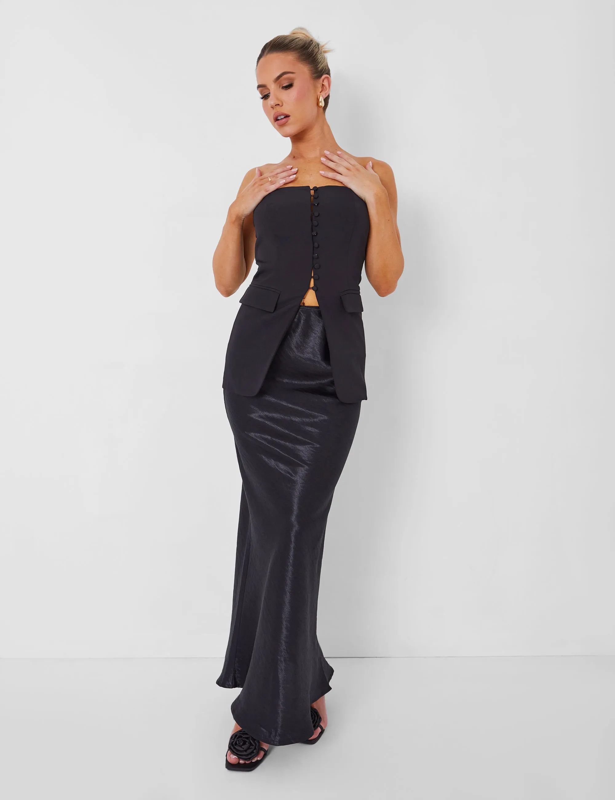 Kaiia Tailored Bandeau Split Front Top in Black sold by Public Desire product image thumbnail 4