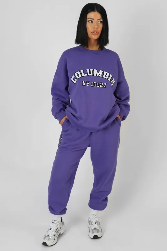 Oversized Columbia Slogan Sweatshirt Purple sold by Public Desire