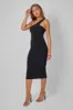 ASYMMETRIC SLINKY MIDI DRESS BLACK sold by Public Desire