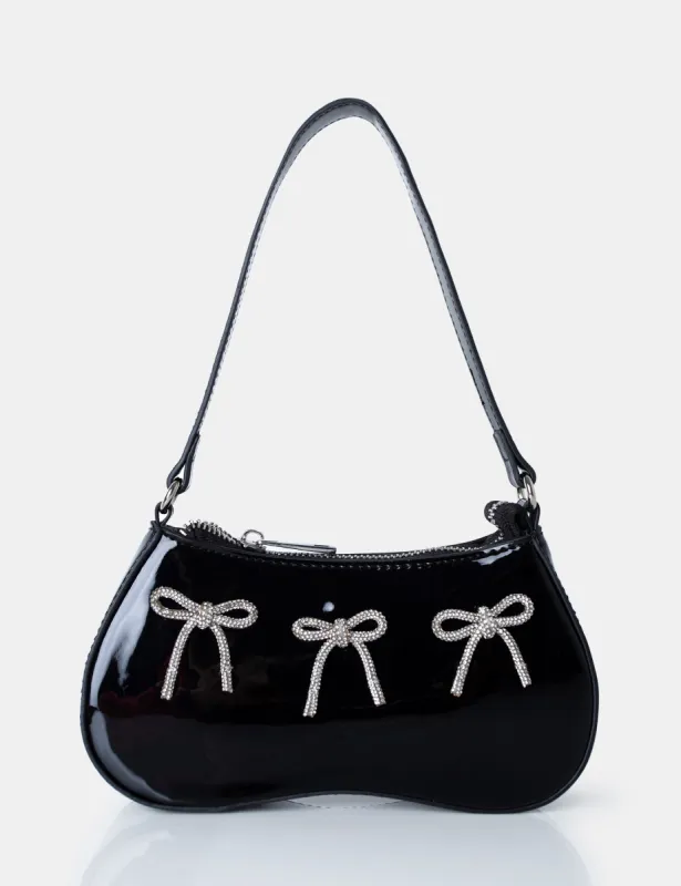 The Ariel Metallic Black Bow Diamante Shoulder Bag sold by Public Desire