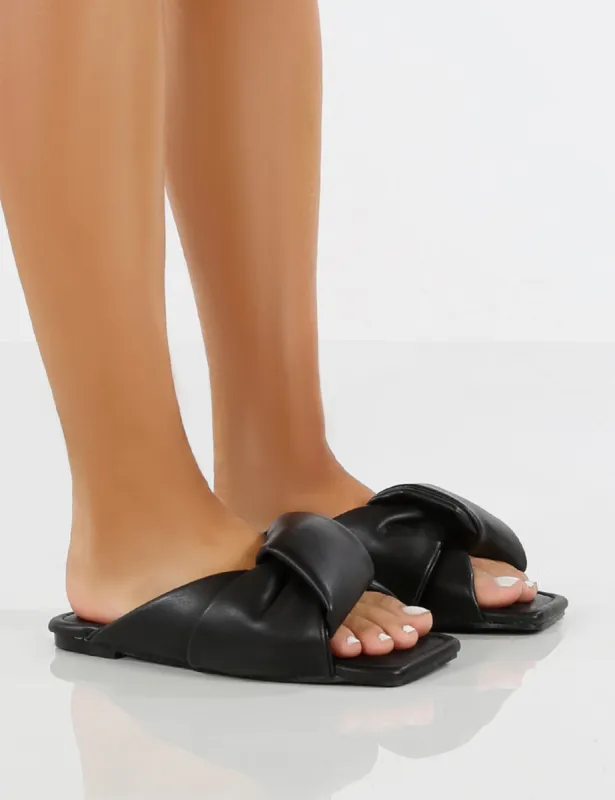 Apricot Black PU Twisted Padded Strap Flat Sandals sold by Public Desire