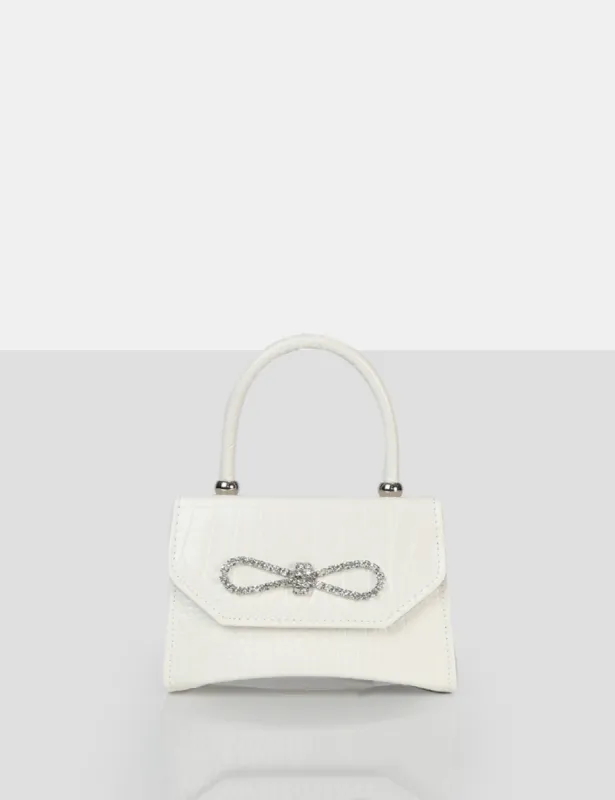 The Lore White Croc Diamante Bow Grab Bag sold by Public Desire