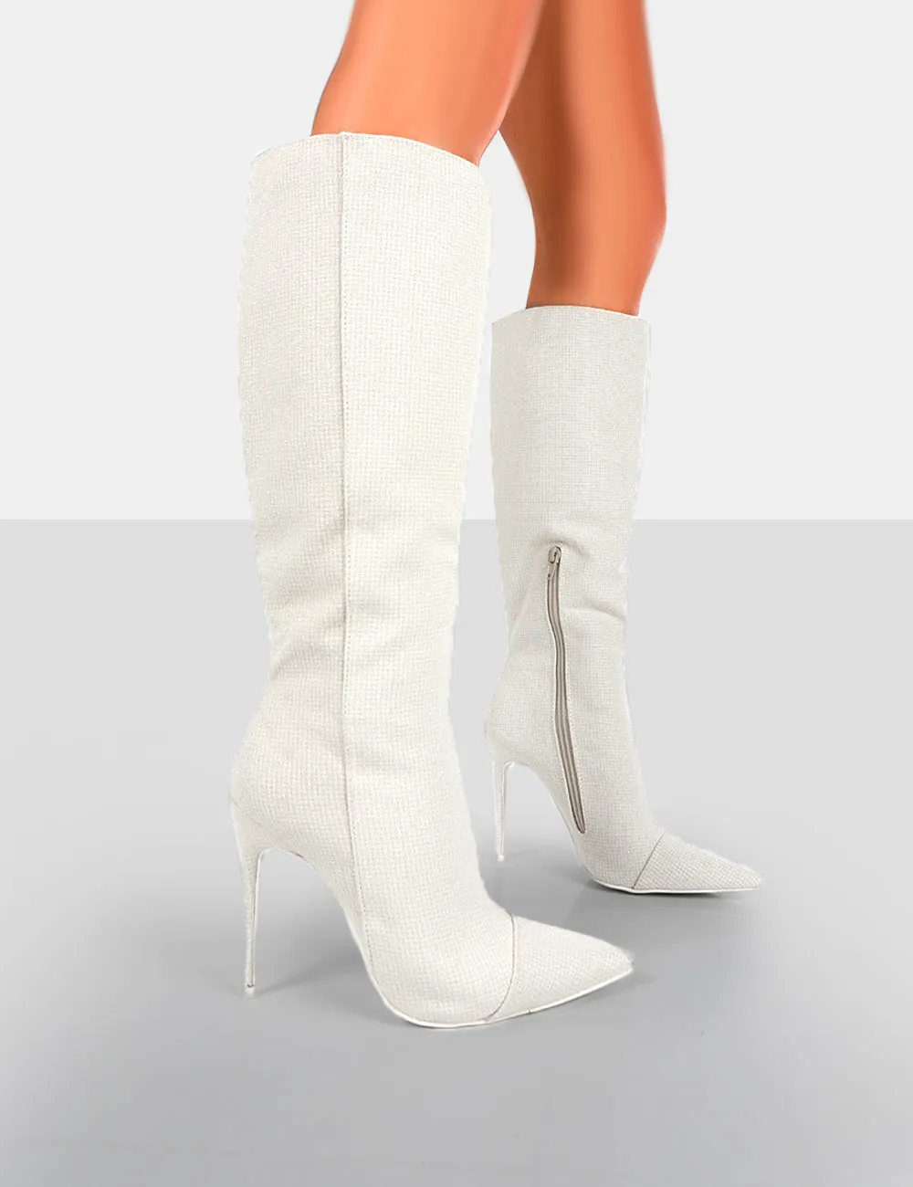 Horizon Linen Ecru Stiletto Knee High Boots sold by Public Desire