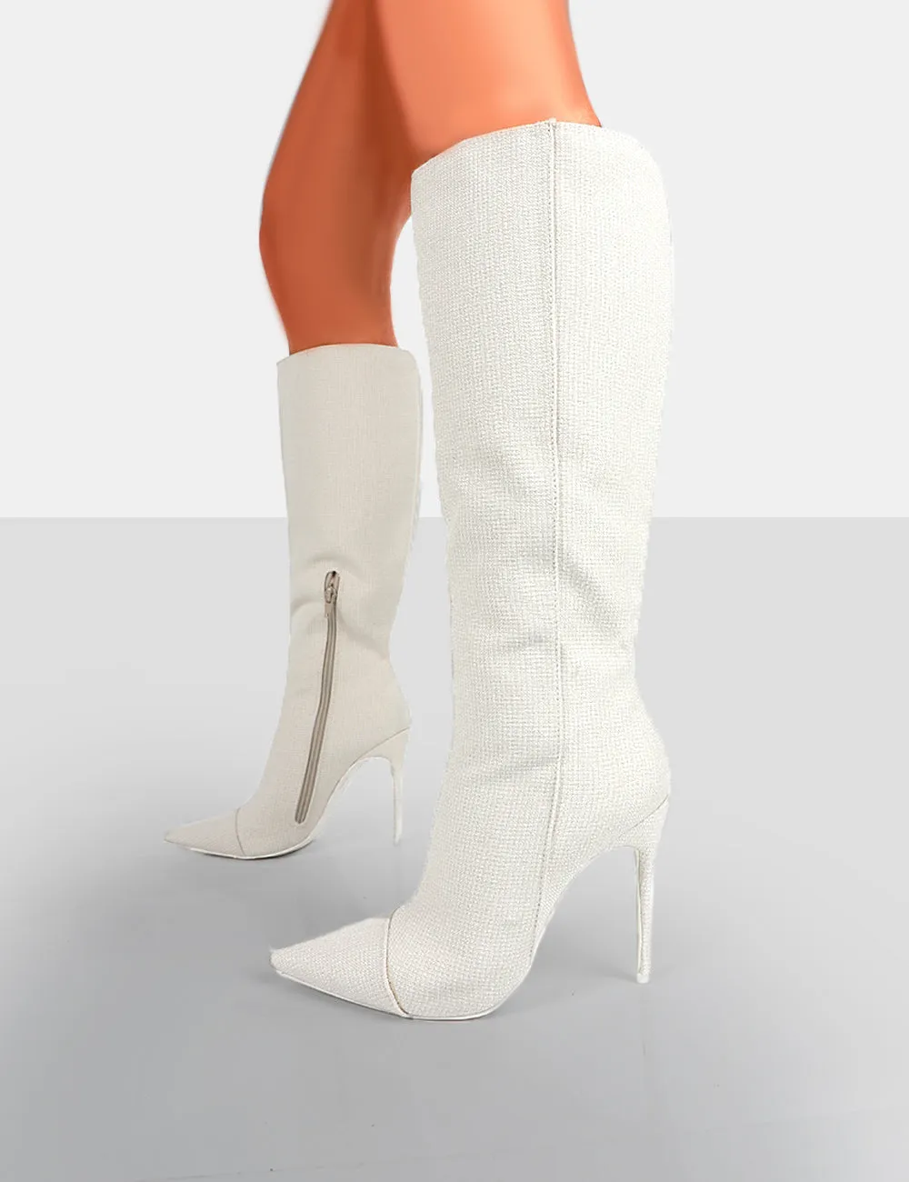Horizon Linen Ecru Stiletto Knee High Boots sold by Public Desire product image thumbnail 3