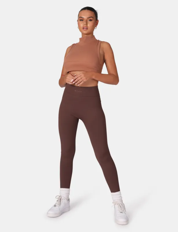 High Neck Racer Low Side Rib Crop Top Cinnamon sold by Public Desire