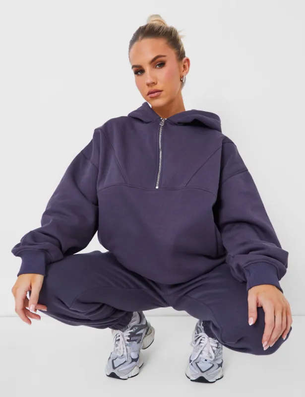Half Zip Oversized Hoodie Dark Grey sold by Public Desire