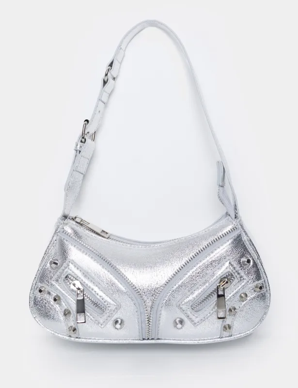 The Candice Zip Detailed Silver Croc Shoulder Bag sold by Public Desire