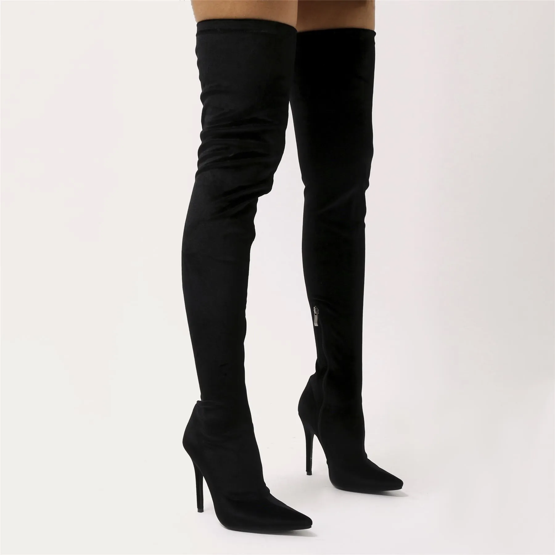 Dazzle Sock Fit Pointed Toe Over The Knee Boots in Black Velvet sold by Public Desire product image thumbnail 2