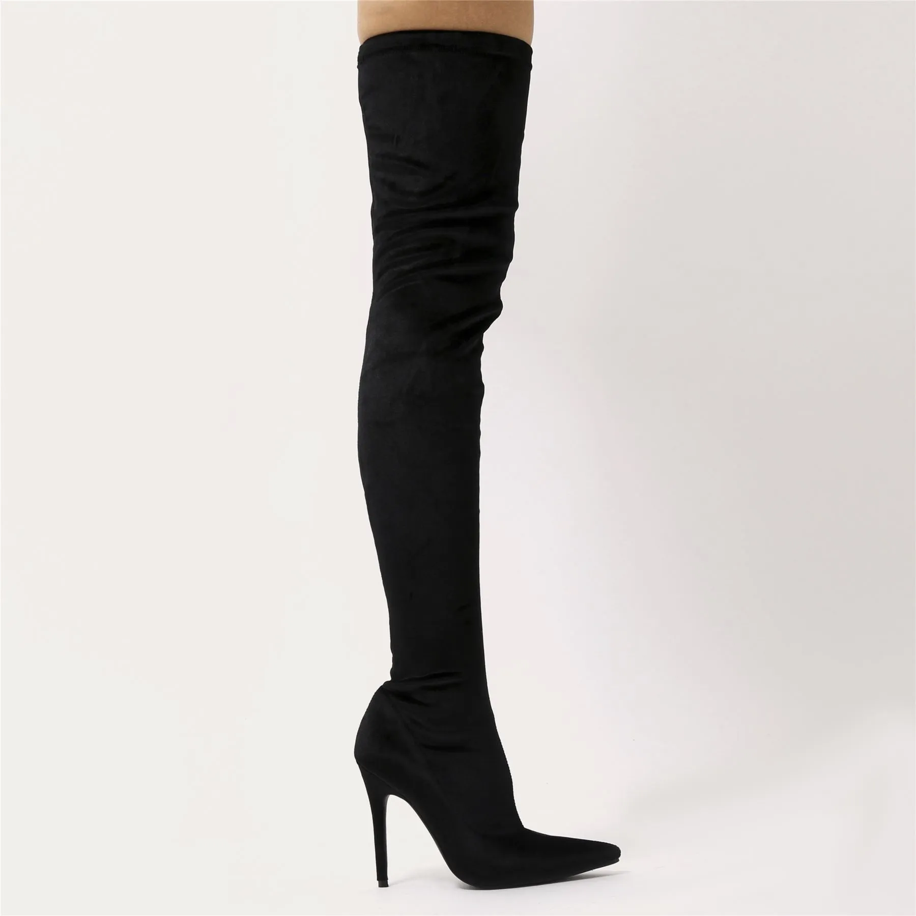 Dazzle Sock Fit Pointed Toe Over The Knee Boots in Black Velvet sold by Public Desire product image thumbnail 3