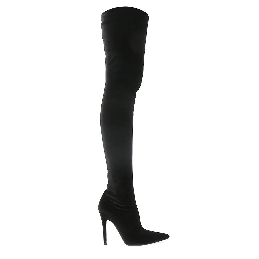 Dazzle Sock Fit Pointed Toe Over The Knee Boots in Black Velvet sold by Public Desire product image thumbnail 5