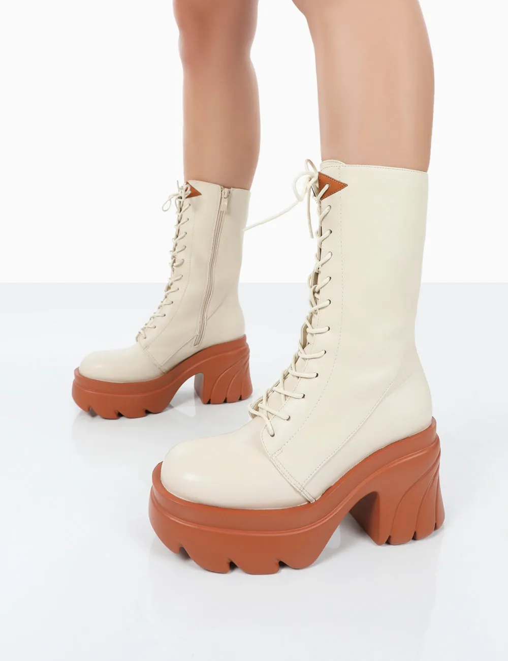 Ever Beige Laced Platform Chunky Sole Ankle Boots sold by Public Desire product image thumbnail 4