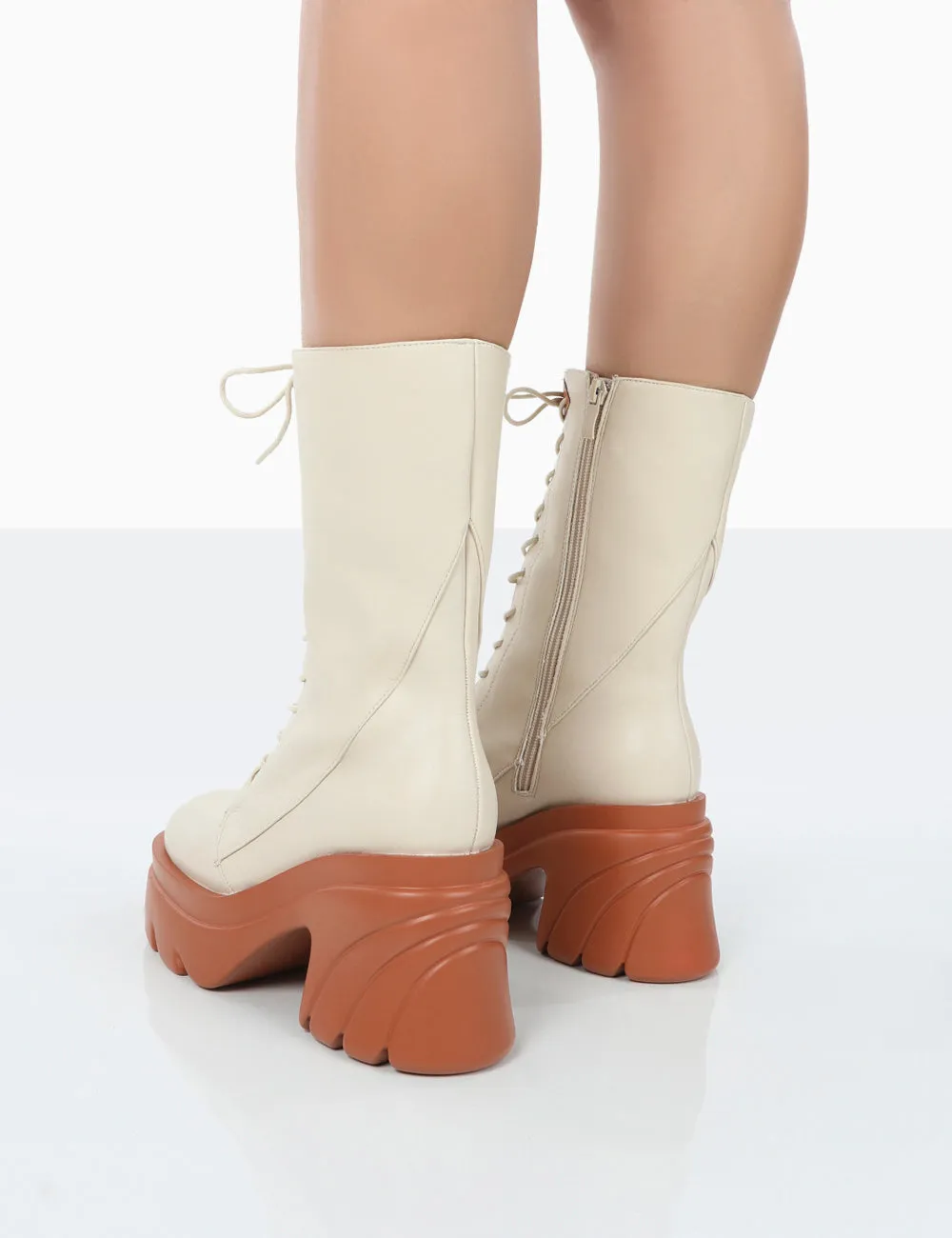 Ever Beige Laced Platform Chunky Sole Ankle Boots sold by Public Desire product image thumbnail 2