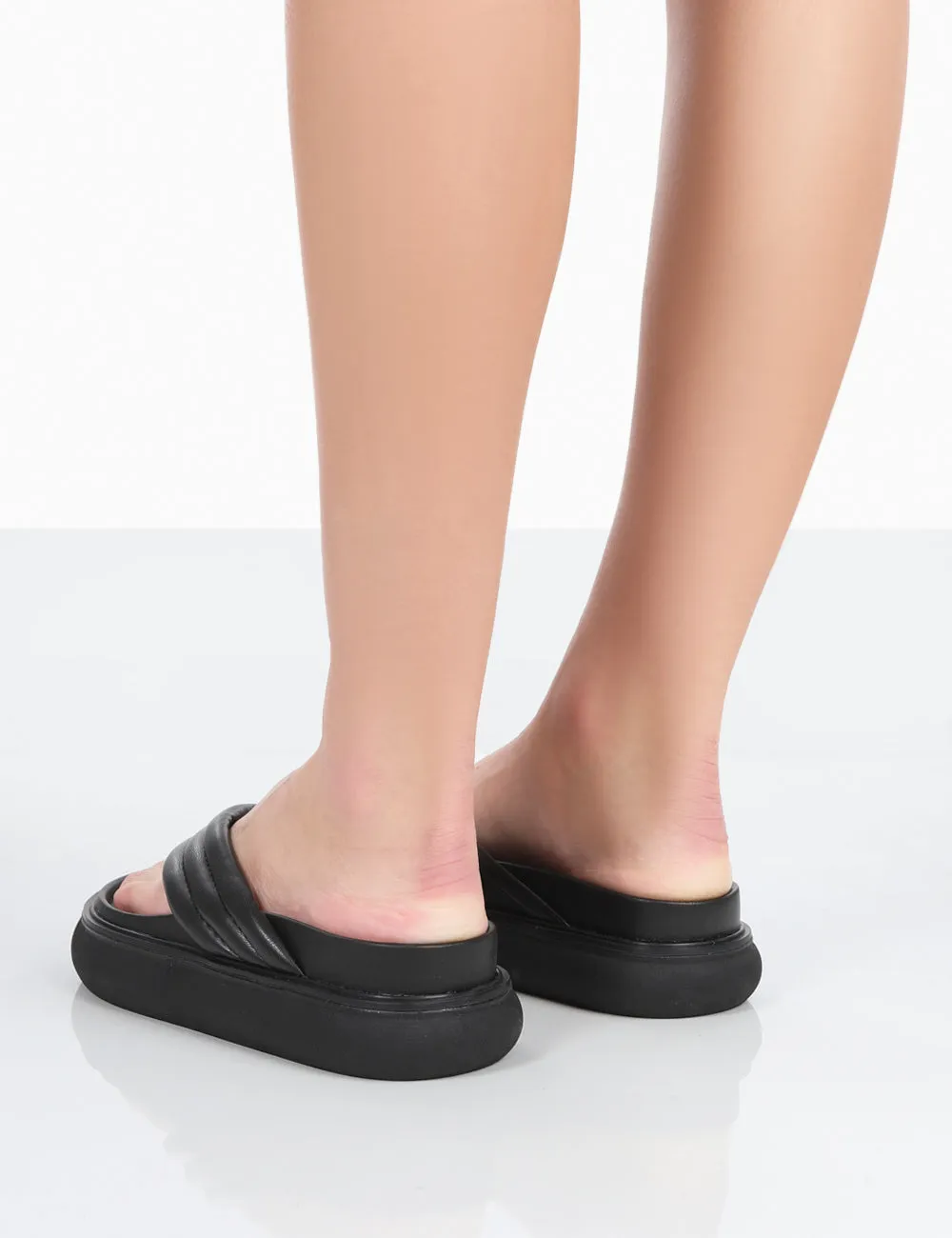 Serena Black Pu Thong Strap Wedge Slider Sandals sold by Public Desire product image thumbnail 4