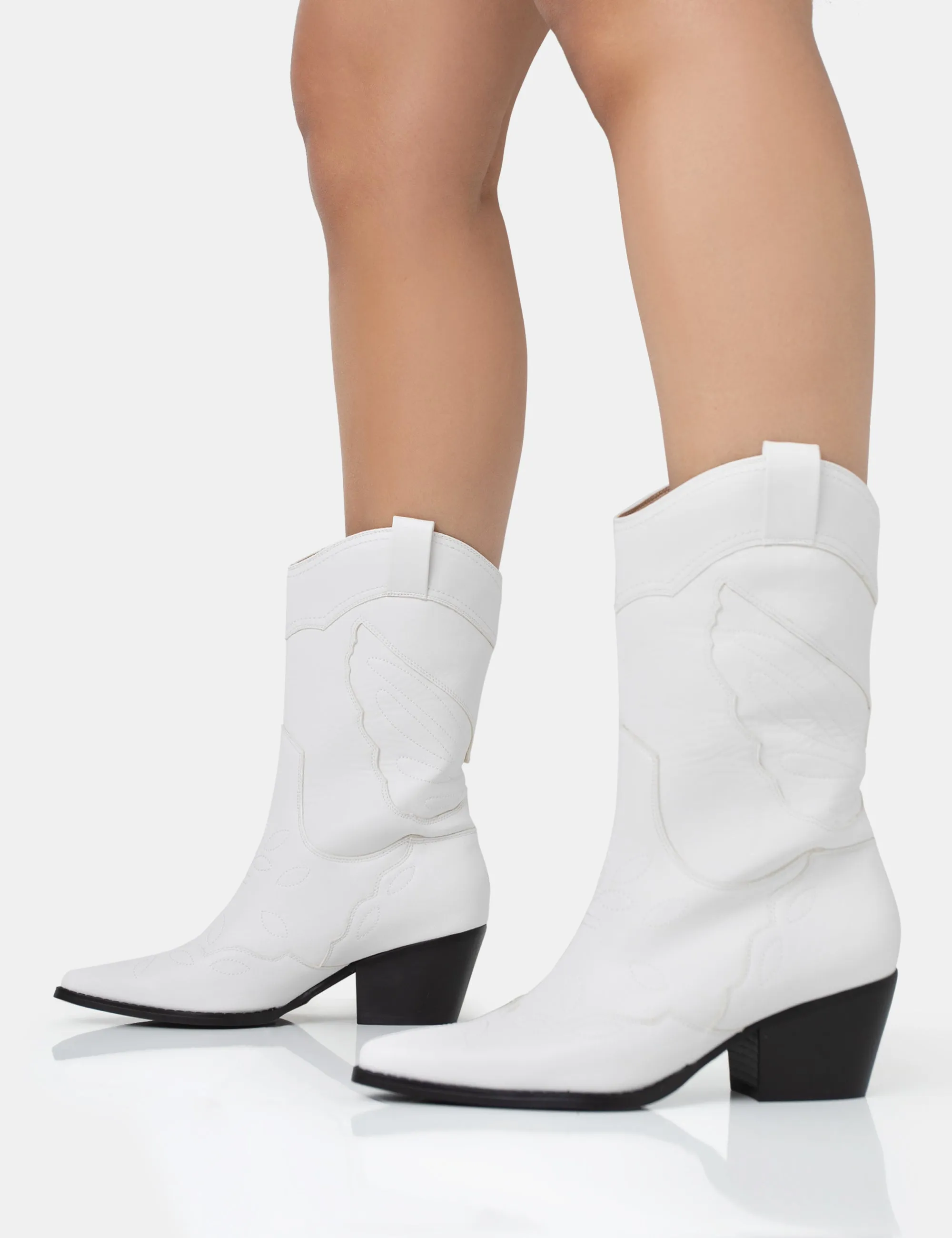 Howdy White Pu Pointed Toe Western Cowboy Block Ankle Boots sold by Public Desire product image thumbnail 4