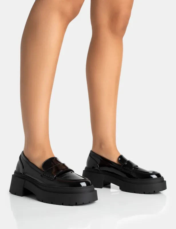 Fallon Black Patent Round Toe Chunky Loafer made by Public Desire