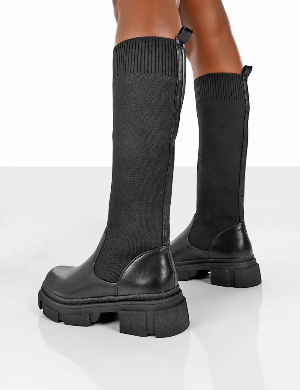 Carm Black Knit Knee High Chunky Sole Boots sold by Public Desire product image thumbnail 2
