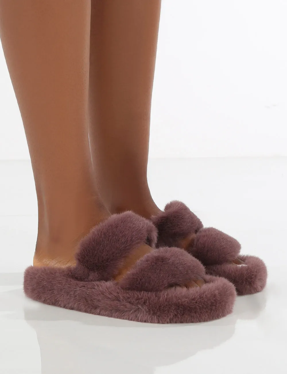 Bunny Mauve Double Strap Fluffy Slippers sold by Public Desire